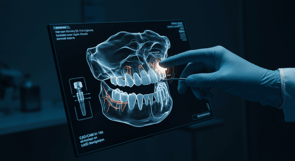 mplant Tedavisinde Uzmanlık ve 3D Planlama Farkı. 3D Tomografi ve Cerrahi Navigasyon (Kılavuz) sistemleri, implantın sinir ve sinüs bölgelerine zarar vermeden milimetrik hassasiyetle yerleştirilmesini sağlar. Hekimin uzmanlığı ve teknoloji kullanımı, yüksek implant fiyatlarının arkasındaki başarı ve güvenlik garantisidir.